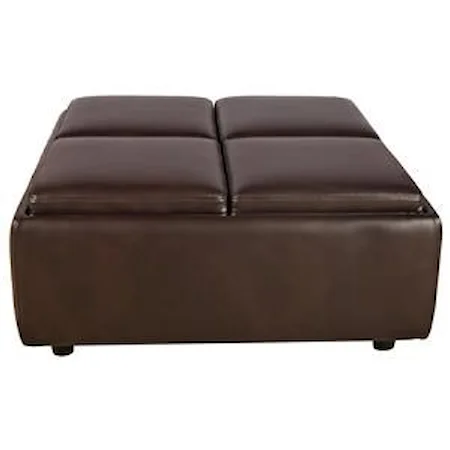 Leather Ottoman with Reversible Tray Tops